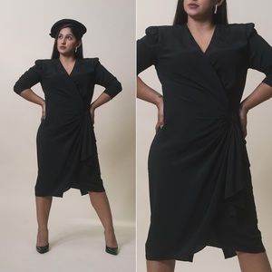 80s Black Ruched Dress